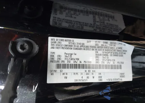 2017 Ford Focus Se z USA, uszkodzony, nr VIN 1FADP3F23HL315740